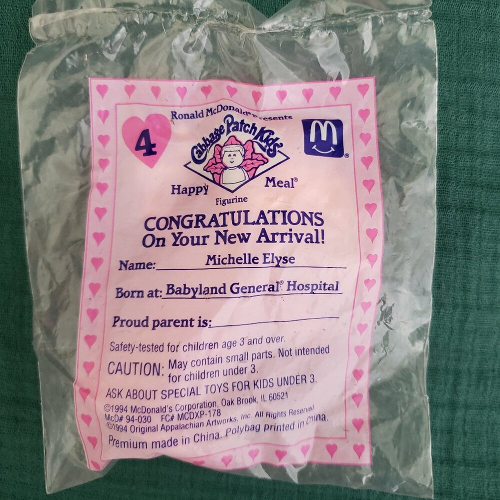 Cabbage Patch Kids 1994 McDonald's Michelle Elyse #4 - New in Package